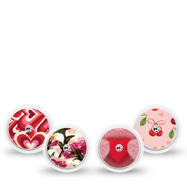 ExpressionMed Bear Hugs Freestyle Libre, Libre 2 Plus, and Abbott Lingo Sticker, 4-Pack Sticker Cute hearts and florals Overlay Patch for Continuous Glucose Monitor