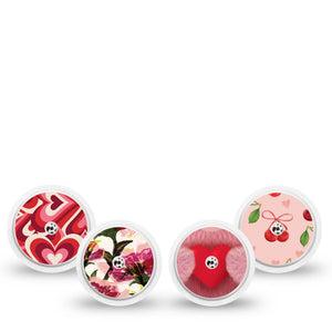 ExpressionMed Bear Hugs Freestyle Libre, Libre 2 Plus, and Abbott Lingo Sticker, 4-Pack Sticker Cute hearts and florals Overlay Patch for Continuous Glucose Monitor