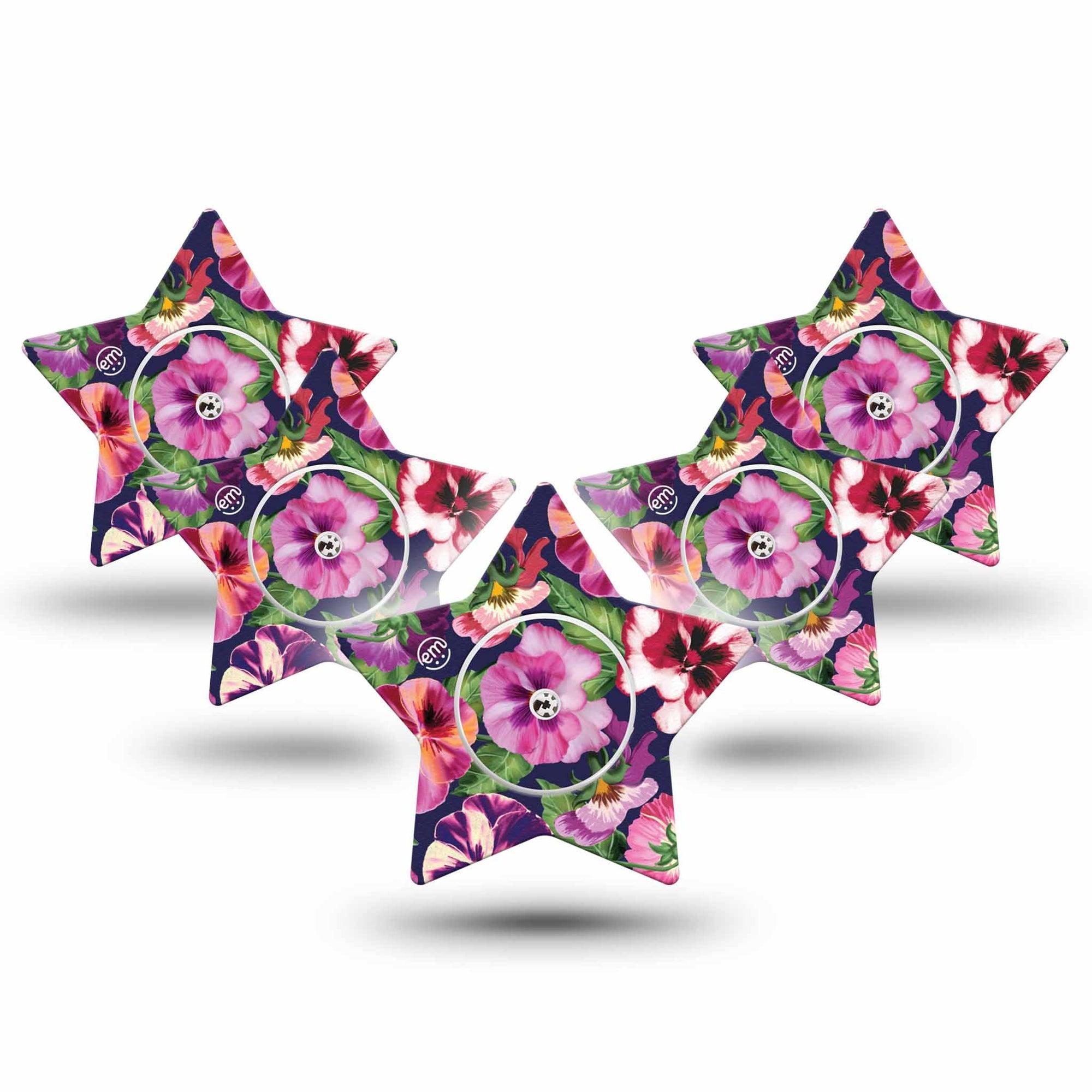 ExpressionMed Flower Girl Pansies Freestyle Libre 2 Star Shape Tape, Abbott Lingo,  5-Pack Tape and 5-Pack Sticker Cold Weather Floral, Adhesive Tape CGM Design