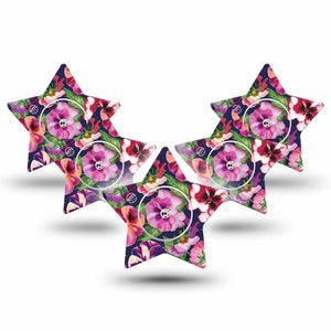 ExpressionMed Flower Girl Pansies Freestyle Libre 2 Star Shape Tape, Abbott Lingo,  5-Pack Tape and 5-Pack Sticker Cold Weather Floral, Adhesive Tape CGM Design