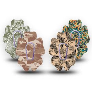 ExpressionMed Khaki Florals Variety Pack Dexcom G6 Flower Shape Tape 4-Pack Tape and 4-Pack Sticker Variety Intricate Floral and Bug Patterns, Adhesive Patch Continuous Glucose Monitor Design