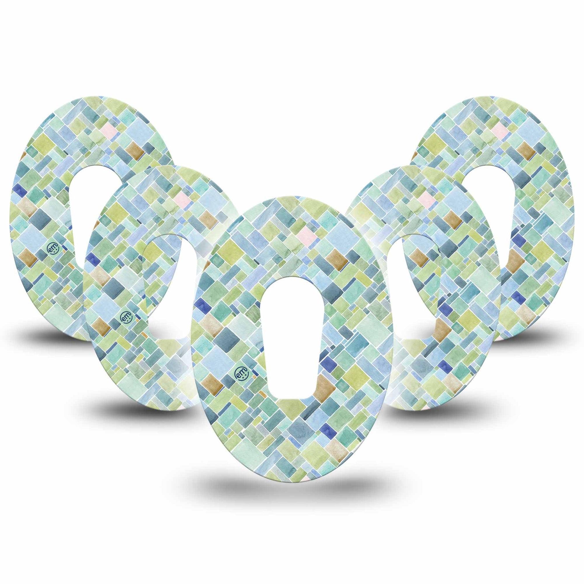 ExpressionMed Watercolor Geometrics Dexcom G6 Tape 5-Pack Green Blue Mosaic Inspired Plaster CGM Design