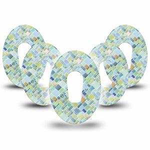 ExpressionMed Watercolor Geometrics Dexcom G6 Tape 5-Pack Green Blue Mosaic Inspired Plaster CGM Design