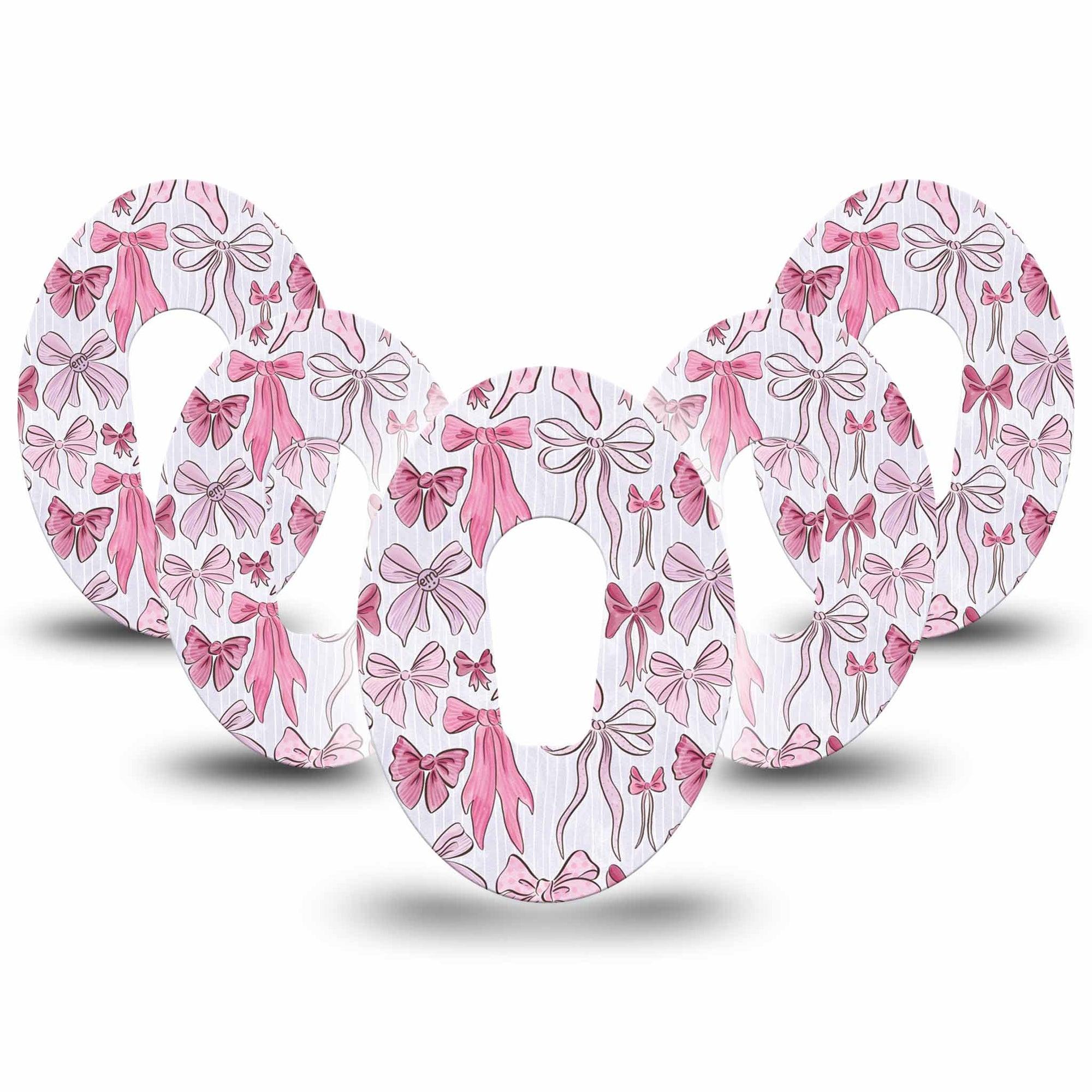 ExpressionMed Bows and Ribbons Dexcom G6 Tape 5-Pack Tape Hair Bow Inspired Pink Ribbon, Plaster Continuous Glucose Monitor Design