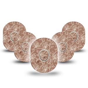 ExpressionMed Mocha Mousse Lace Dexcom G7 Tape, Dexcom Stelo Glucose Biosensor System, 5-Pack Tape and 5-Pack Sticker Summer Floral Mocha, Overlay Tape CGM Design