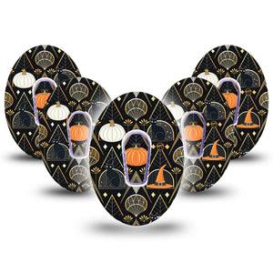 ExpressionMed Art Deco Halloween Dexcom G6 Tape, 5-Pack Tape and 5-Pack Sticker Classic Halloween Motifs, Plaster Continuous Glucose Monitor Design