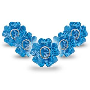 ExpressionMed Falling Snow Dexcom G7 Flower Shape Tape, Dexcom Stelo Glucose Biosensor System, 5-Pack Tape and 5-Pack Sticker Frozen Crystals, Plaster CGM Design