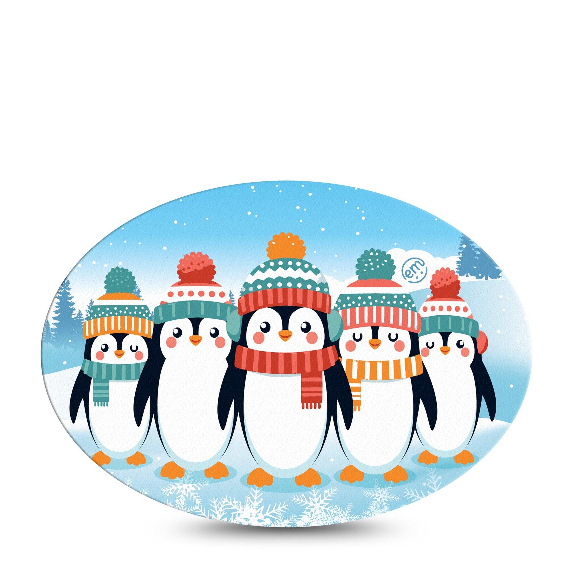 ExpressionMed Penguins In Row Medtronic Guardian Enlite Universal Oval Single Tape Happy Cheery Penguins, Plaster Continuous Glucose Monitor Design