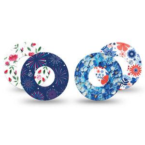 ExpressionMed Red, White & Bloom Variety Pack Freestyle Libre and Libre 2 Plus Tape, Abbott Lingo, 4-Pack Tape Variety Red White Blue Celebration, Fixing Ring Tape Continuous Glucose Monitor Design
