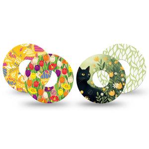 ExpressionMed Vivid Garden Freestyle Libre 3 and Libre 3 Plus, 4-Pack Tape Black cat and florals Best Covers for CGM