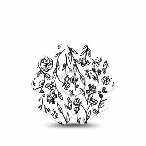 ExpressionMed Custom Black and White Floral Freestyle Libre 3 and Libre 3 Plus Flower Shape Tape Single Tape and Single Sticker Custom Flower Overlay Tape CGM Design