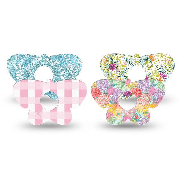 ExpressionMed Fresh Greenery Freestyle Libre 3 and Libre 3 Plus Butterfly, 4-Pack Tape Light bright petals Waterproof Plaster for CGM