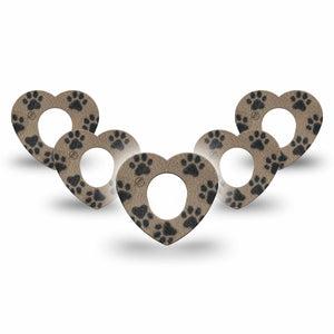 ExpressionMed Fuzzy Pawprints Dexcom G7 and Dexcom Stelo Glucose Biosensor System Heart, 5-Pack Fleece like paw pattern Waterproof Adhesive Tape for Continuous Glucose Monitor