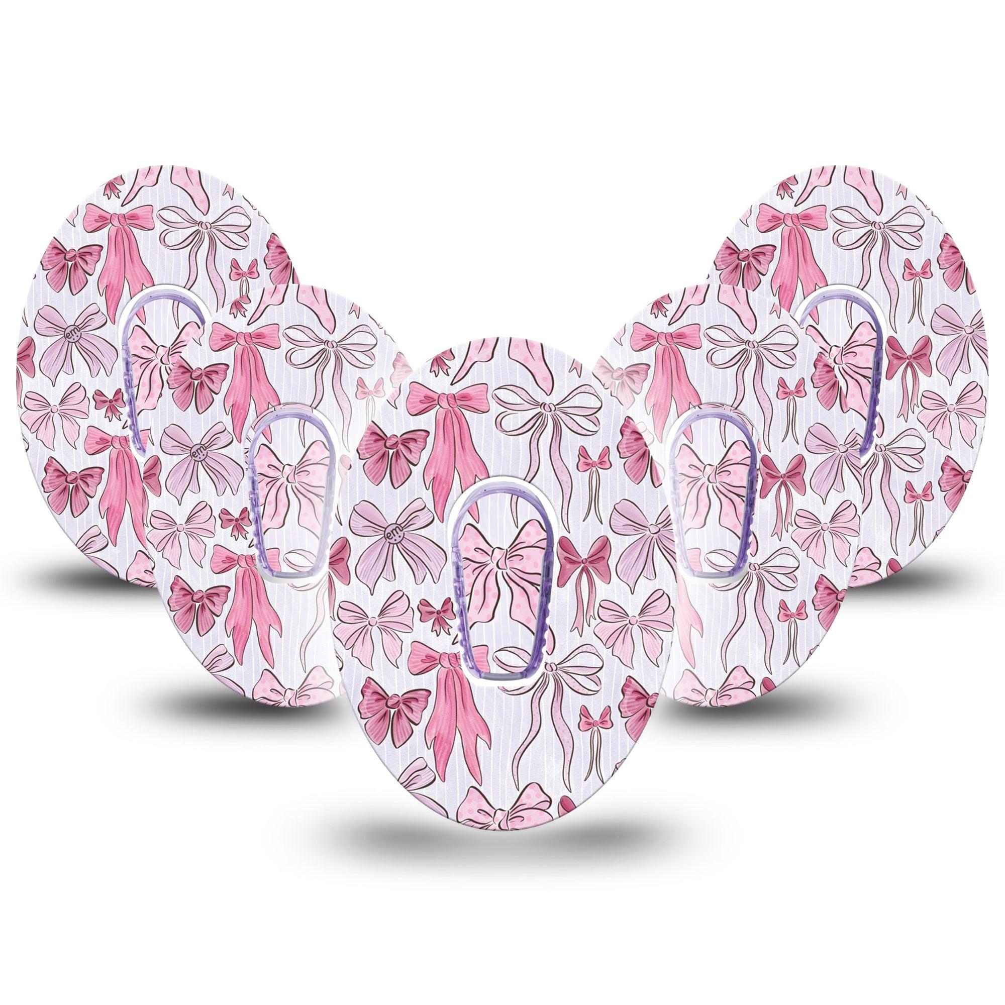 ExpressionMed Bows and Ribbons Dexcom G6 Tape 5-Pack Tape and 5-Pack Sticker Pink Ribbon Bows, Plaster Continuous Glucose Monitor Design
