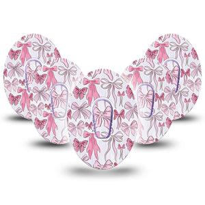 ExpressionMed Bows and Ribbons Dexcom G6 Tape 5-Pack Tape and 5-Pack Sticker Pink Ribbon Bows, Plaster Continuous Glucose Monitor Design