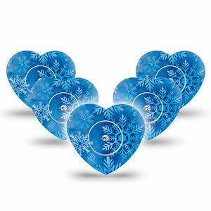 ExpressionMed Falling Snow Freestyle Libre 2 and Libre 2 Plus Heart Shape Tape, Abbott Lingo, 5-Pack Tape and 5-Pack Sticker Frozen Snowflakes, Adhesive Patch CGM Design