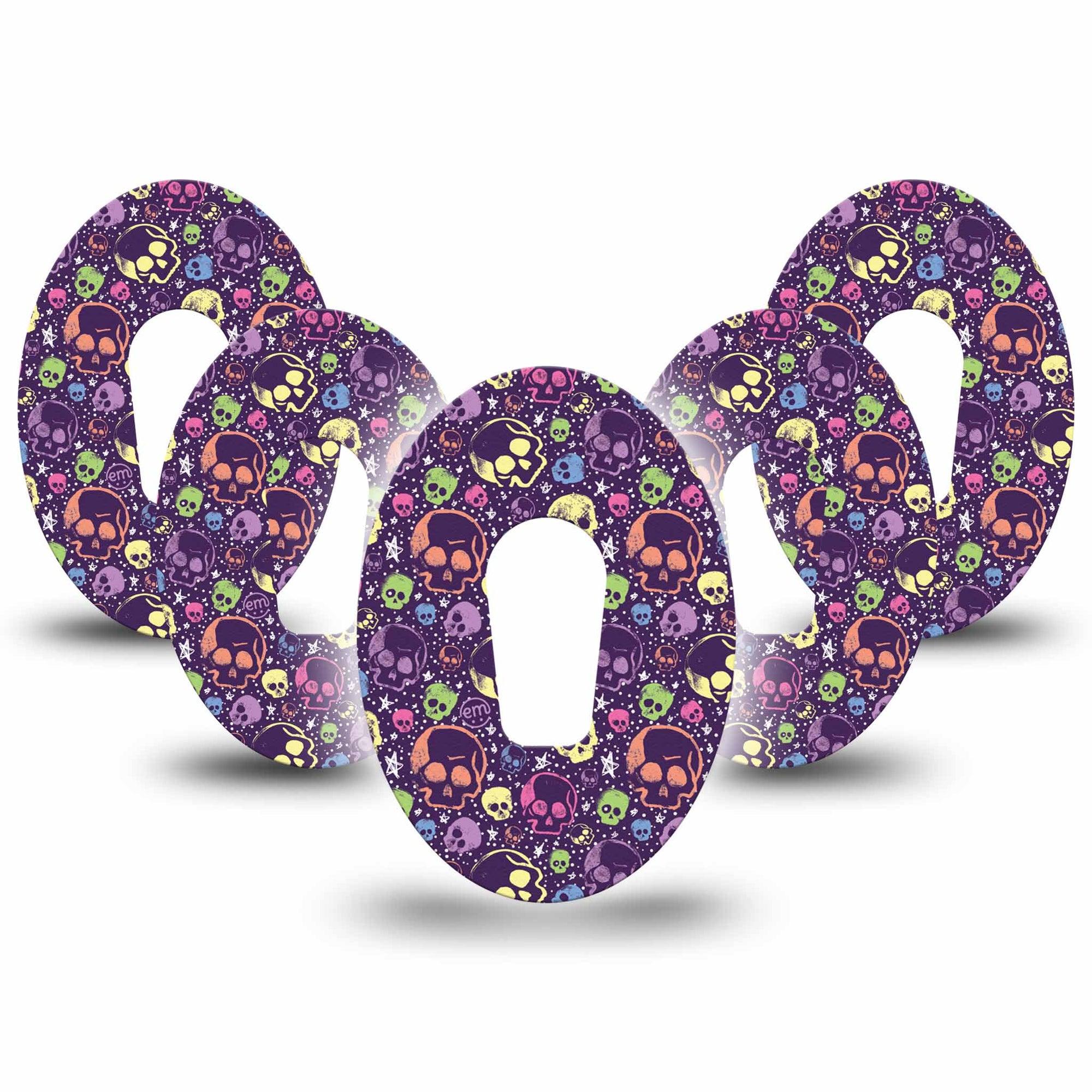 ExpressionMed Neon Skulls Dexcom G6 Tape, 5-Pack Tape Purple and Neon Skulls, Plaster Continuous Glucose Monitor Design