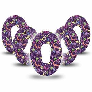 ExpressionMed Neon Skulls Dexcom G6 Tape, 5-Pack Tape Purple and Neon Skulls, Plaster Continuous Glucose Monitor Design