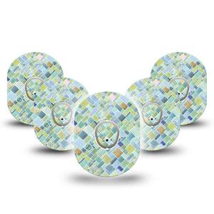 ExpressionMed Watercolor Geometrics Dexcom G7 Tape, Dexcom Stelo Glucose Biosensor System, 5-Pack Tape and 5-Pack Sticker Mismatch Checkered Tile Overlay Tape Continuous Glucose Monitor Design