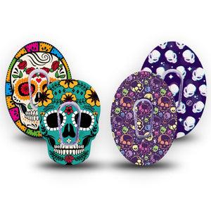 ExpressionMed Skulls Variety Pack Dexcom G6 Tape, 4-Pack Tape and 4-Pack Sticker Variety, Sci-fi Themed, Plaster Continuous Glucose Monitor Design