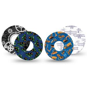 ExpressionMed Mighty Machines Variety Pack Freestyle Libre 3 and Libre 3 Plus Tape, 4-Pack Tape Variety Toy Trucks and Planes, Adhesive Tape Continuous Glucose Monitor Design