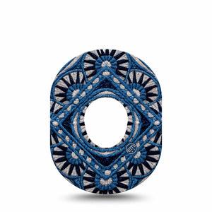 ExpressionMed Indigo Loomwork Dexcom G7 and Dexcom Stelo Glucose Biosensor System, Single Tape Masculine abstract print Fixing Ring Patch for CGM