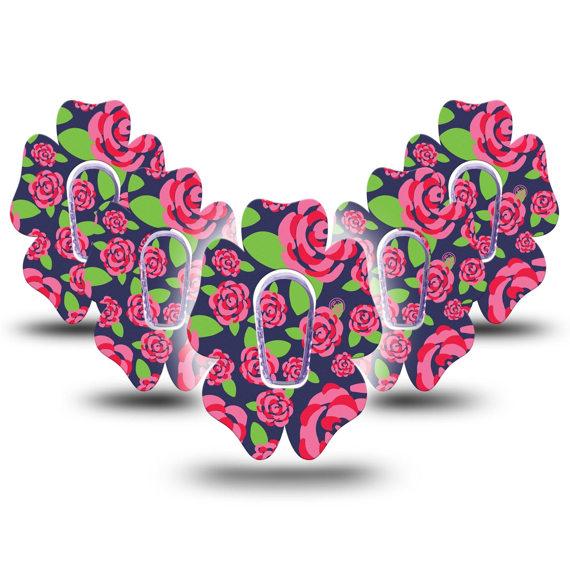 ExpressionMed Pretty Pink Roses Dexcom G6 Flower Shape Tape 5-Pack Tape and 5-Pack Sticker Pink Flowers, Adhesive Patch Continuous Glucose Monitor Design