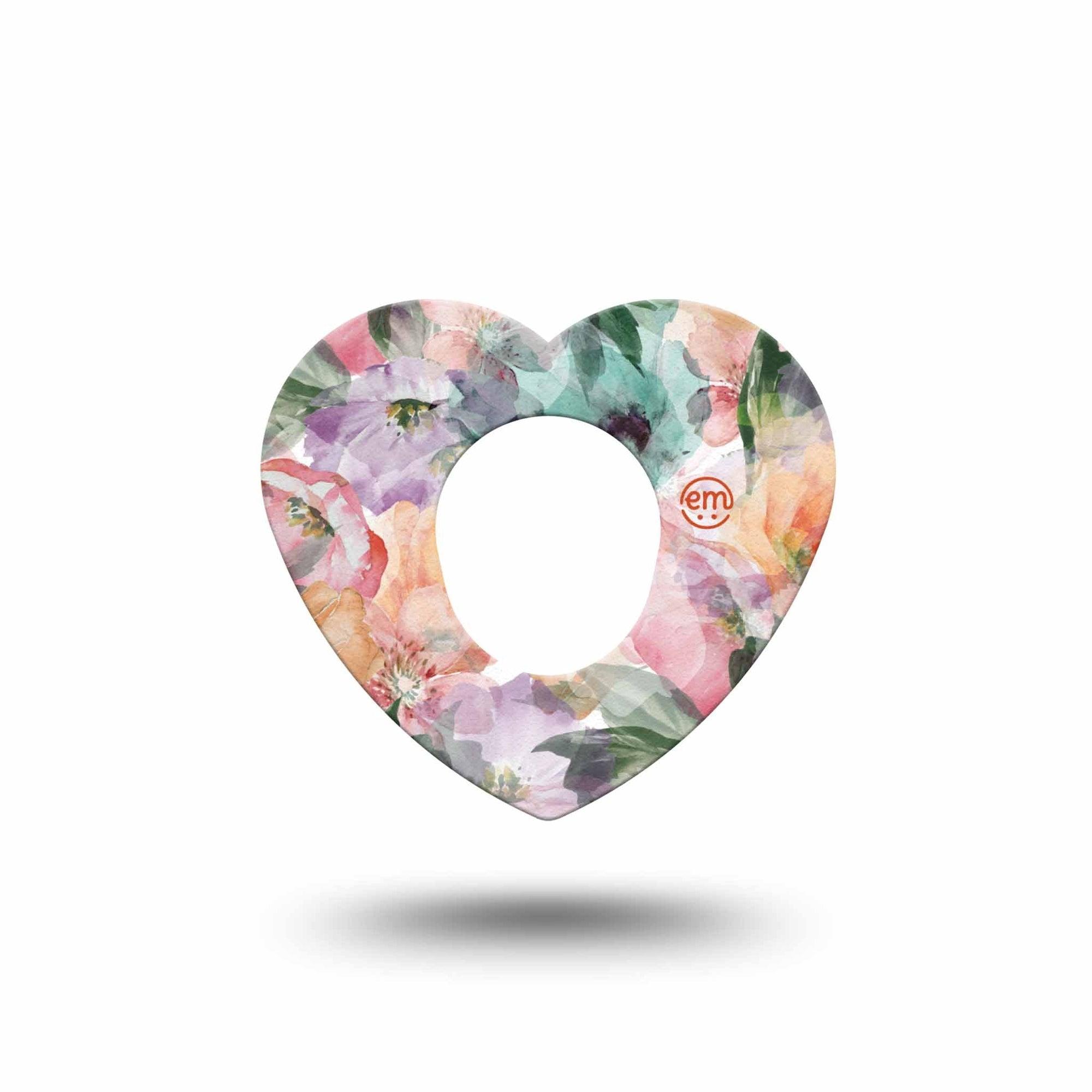 ExpressionMed Flower Clouds Dexcom G7 and Stelo Heart Shape Tape, Dexcom Stelo Glucose Biosensor System, Single Tape Soft-Colored Petals, Overlay Patch CGM Design