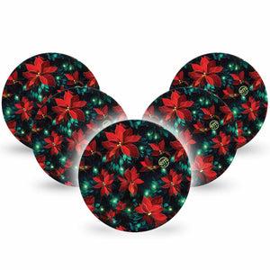 ExpressionMed Christmas Floral Freestyle Libre and Libre 2 Plus Overpatch, Abbott Lingo, 5-Pack Tape Poinsettia Florals, Fixing Ring Patch CGM Design