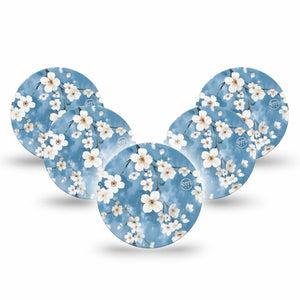 ExpressionMed Cherry Blossom Freestyle Libre 3 and Libre 3 Plus Overpatch 5-Pack Tape Limewash Painted White Blooms, Adhesive Patch CGM Design