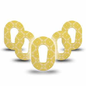 ExpressionMed Yellow Sundress Dexcom G6 Mini Tape, 5-Pack Tape Golden Ornamental Sunbursts, Adhesive Tape CGM Design
