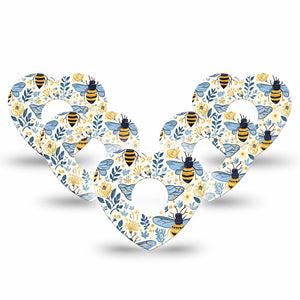 ExpressionMed Busy Bees Freestyle Libre 3 and Libre 3 Plus Heart, 5-Pack Navy and gold bees Overlay Tape for Continuous Glucose Monitor