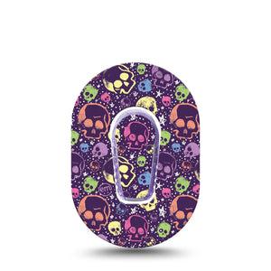 ExpressionMed Neon Skulls Dexcom G6 Mini Tape, Single Tape and Single Sticker Electric Colorful Skulls, Adhesive Tape CGM Design