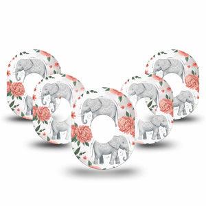 ExpressionMed Sweet Elephants Dexcom G7 and Dexcom Stelo Glucose Biosensor System, 5-Pack cute elephant pattern Adhesive Patch for Continuous Glucose Monitor