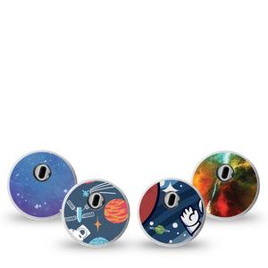 ExpressionMed Space Adventure Variety Pack Freestyle Libre 3 Sticker 4-Pack Sticker Variety Space Planets Variety Theme Decorative Decal CGM Design