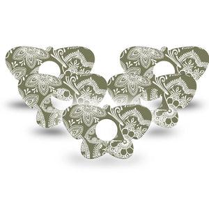ExpressionMed Olive Henna Freestyle Libre 3 and Libre 3 Plus Butterfly Shape Tape 5-Pack Tape Natural Dye, Plaster CGM Design