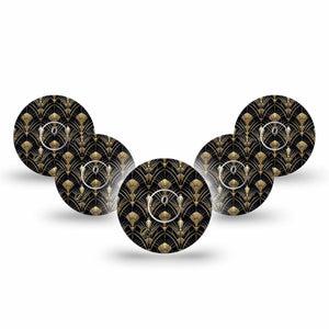ExpressionMed Midnight Deco Freestyle Libre 3 and Libre 3 Plus, 5-Pack Tape and 5-Pack Sticker Sleek gold print Sensor Cover for CGM