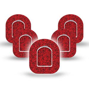 ExpressionMed Roses Omnipod Mini, 5-Pack Tape and 5-Pack Sticker Bold red roses Waterproof Plaster For Insulin Pump