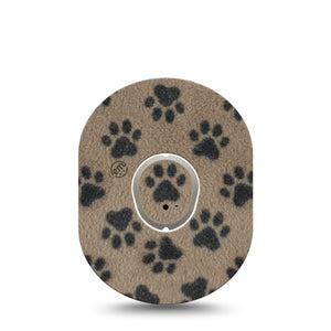 ExpressionMed Fuzzy Pawprints Dexcom G7 and Dexcom Stelo Glucose Biosensor System, Single Tape and Single Sticker Fuzzy black paws Overlay Patch for CGM