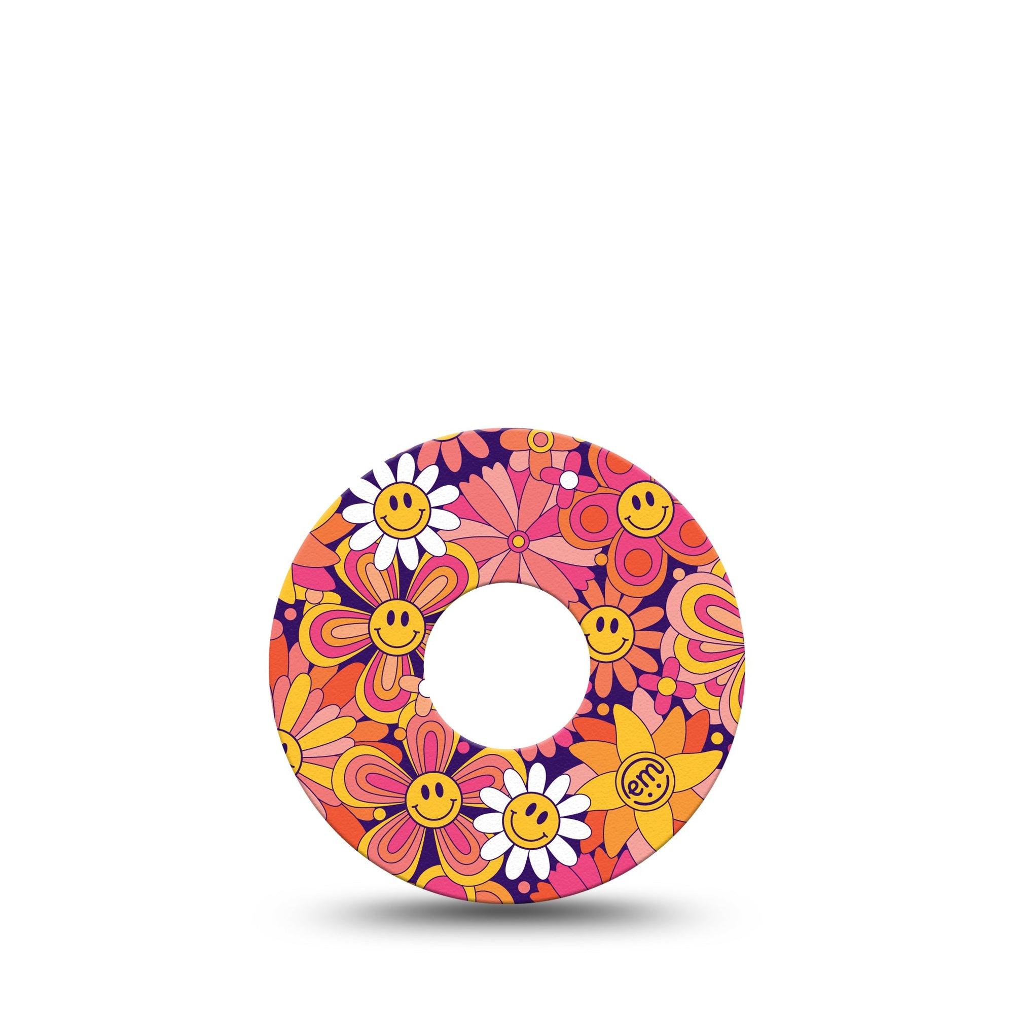 ExpressionMed Groovy Freestyle Libre 3 Tape Single orange pink smiley face daisies Adhesive Tape CGM Design