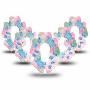 ExpressionMed Turtley One-derful Dexcom G6 Flower, 5-Pack Pink hibiscus blue turtles Plaster for Continuous Glucose Monitor