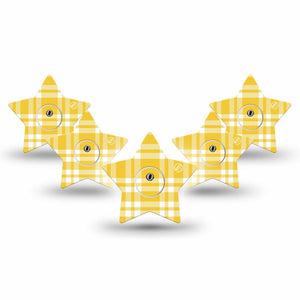 ExpressionMed yellow gingham Freestyle Libre 3 and Libre 3 Plus Star, 5-Pack Tape and 5-Pack Sticker Sunny checker print Fixing Ring Patch for Continuous Glucose Monitor