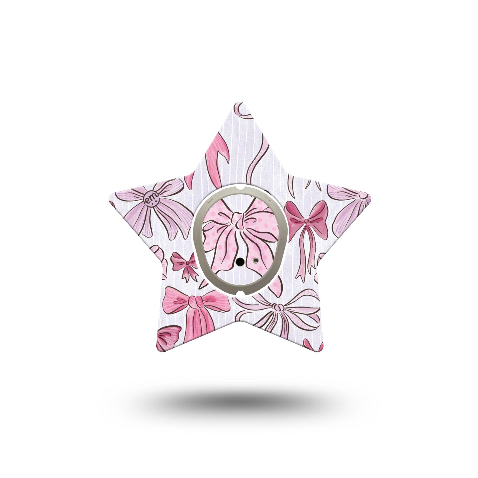 ExpressionMed Bows and Ribbons Dexcom G7 Star Shape Tape, Dexcom Stelo Glucose Biosensor System,  Single Tape and Single Sticker Lovely Light Pink Ribbon Bow Print, Overlay Patch CGM Design