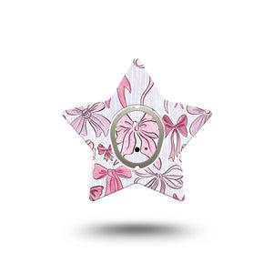 ExpressionMed Bows and Ribbons Dexcom G7 Star Shape Tape, Dexcom Stelo Glucose Biosensor System,  Single Tape and Single Sticker Lovely Light Pink Ribbon Bow Print, Overlay Patch CGM Design