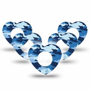 ExpressionMed Blue Camo Freestyle Libre 2 and Libre 2 Plus Heart Shape Tape, Abbott Lingo, 5-Pack Tape Cool Camo Plaster CGM Design