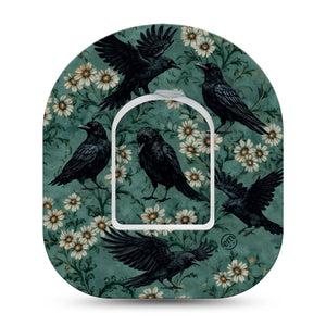 ExpressionMed Crows Omnipod, Single Tape and Single Sticker raven flower design Decorative Patch For Insulin Pump