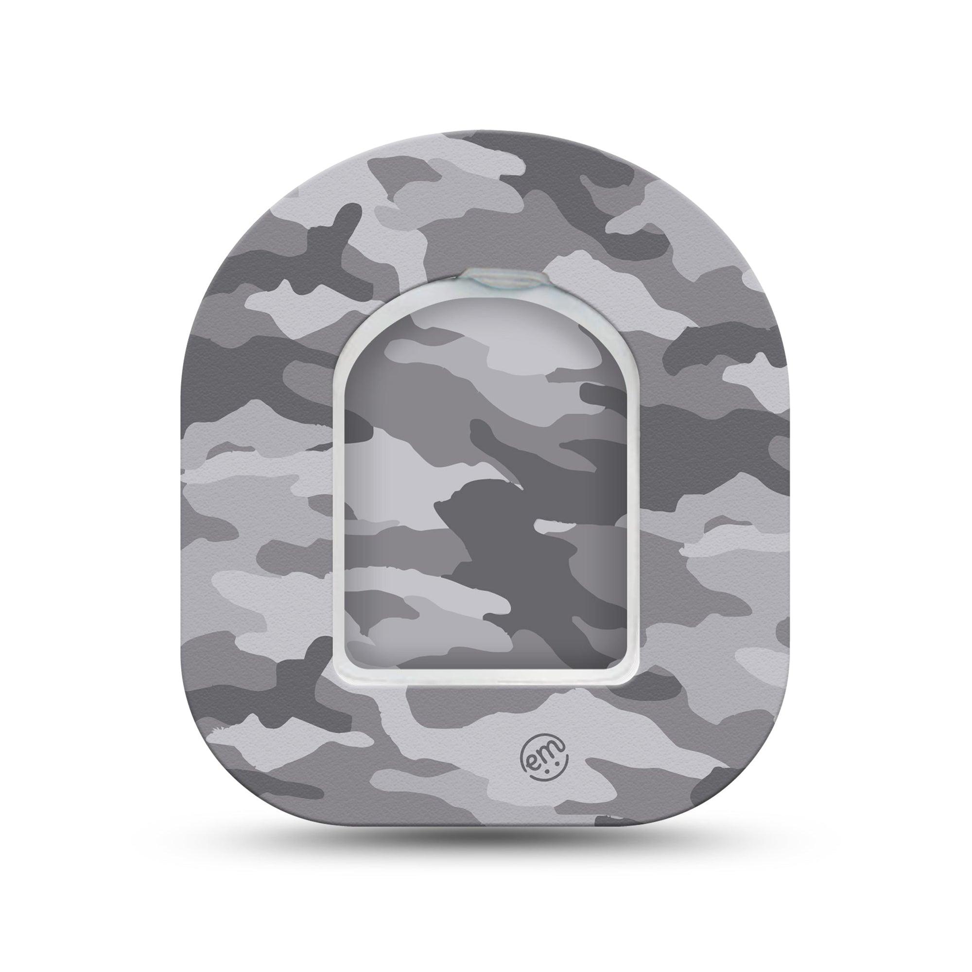 ExpressionMed Gray Camo Omnipod Surface Center Sticker and Mini Tape Blending Color Inspired Vinyl Sticker and Tape Design Pump Design