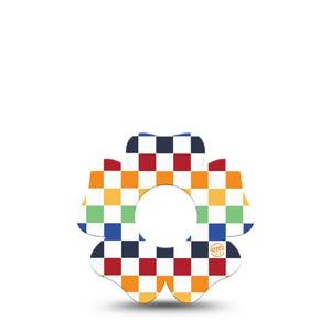 ExpressionMed Rainbow Checkerboard Infusion Set Flower Shape Tape 5-Pack Tape Rainbow Grid Pattern, Plaster Continuous Glucose Monitor Design