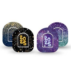 ExpressionMed New Years Eve Variety Pack Omnipod Surface Center Sticker and Tape  Glitter Glam Fireworks Theme, Vinyl Sticker and Tape Design Pump Design