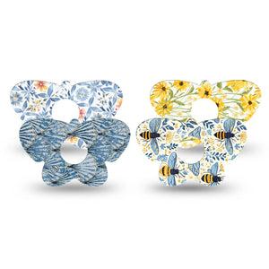 ExpressionMed Sunny Coast Freestyle Libre 3 and Libre 3 Plus Butterfly, 4-Pack Tape Botanical bees shells Waterproof Plaster for CGM